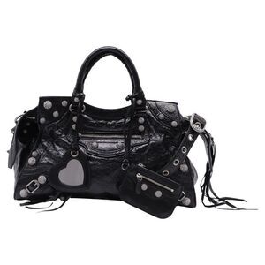 Balenciaga Crystal-Embellished Neo Cagole City Top Handle Bag in Black Lamb